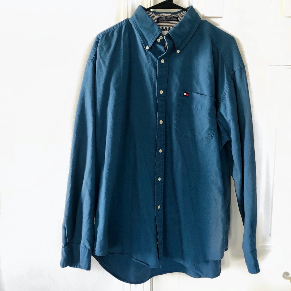Vintage Tommy Hilfiger Blue Cotton Casual Button Down Shirt